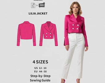 Patron de couture de veste courte LILIA | Tailles UE 44-50 pour femme (PDF + vidéo)