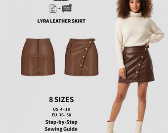 Naaipatroon Lyra-minirok van imitatieleer | Knop voorkant (digitale pdf-download)
