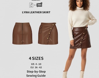 Naaipatroon Lyra-minirok van imitatieleer | Knop voorkant (digitale pdf-download)