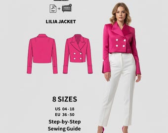 Patron de couture de veste courte LILIA | Manteau court pour femme (PDF numérique + vidéo)