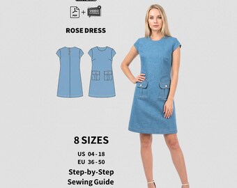 Modello di cucito per abito rosa / Taglie da donna EU 36-50 (PDF + video)