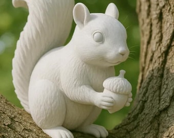 STL Cute Squirrel Figurine – 3D Printable Small Forest Animal Model With Fluffy Tail Holding Nut For Decor And Gifts