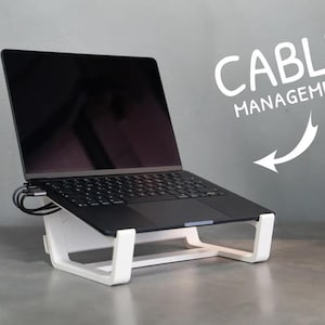 STL Minimalist Laptop Stand With Cable Management – 3D Printable Desk Organizer For USB Hubs And Charger Storage