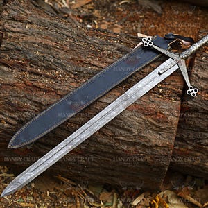 Handmade Damascus Steel Scottish Claymore Sword: Medieval Highlander Sword