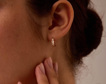 Minimalist Diamond Huggie Hoop Earrings • Dainty Sterling Silver Earring • Christmas Gifts • Bridesmaid Gifts