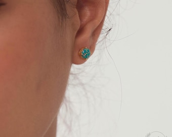 Minimalist Blue Opal Stud Earrings, Sterling Silver Dainty Stud Earring, Christmas Gifts
