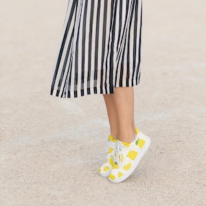 Lemon Print Low Top Sneakers – Citrus Canvas Shoes with Memory Foam Insole – Lightweight Fruit Sneakers – Cute Summer Footwear