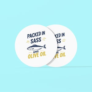 Ceramic Coasters – Sardine Girl Summer “Packed in Sass and Olive Oil” | Coastal Drink Coasters | Nautical TikTok Decor