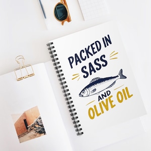 Spiral Notebook | Sardine Girl Summer “Packed in Sass and Olive Oil” | Funny Fish Journal | Coastal-Core | Trendy TikTok Stationery
