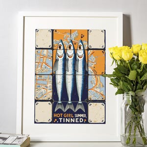 affiche vintage de carte de sardines • Art de l'étiquette de la côte amalfitaine • Esthétique d'épicerie rétro • Impression murale de cuisine tendance • Fichier numérique
