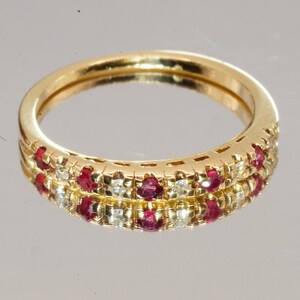 9ct Yellow Gold Ruby & Diamond Half Eternity Stacking Ring Hallmark UK Size M1/2 Pre Owned 430
