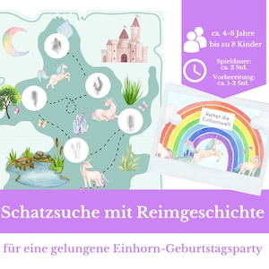 Unicorn treasure hunt for 8 children (4-6 years) to print, ready-made scavenger hunt, treasure hunt for children's birthdays, theme parties, download