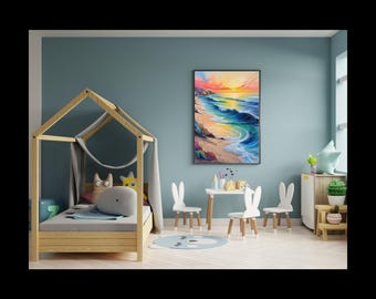 Abstract Beach Artwork, Colorful Wall Art, Abstract Art, Illustration, Living Room Print, Scenery Art | Instant Download