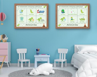 Lot de tableaux de routine matin et soir dinosaures pour enfants/horaire visuel imprimable/grille de récompenses pour tout-petits/Routine imprimable