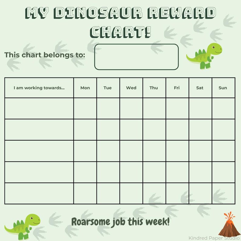 Dinosaur Reward Chart for Kids/printable Sticker Chart/digital Behavior ...