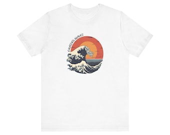 Maglietta da surf con stampa a onde - Maglietta estiva casual - Inseguire le onde - Abbigliamento da surf - Maglietta per surfisti - Regalo per uomo
