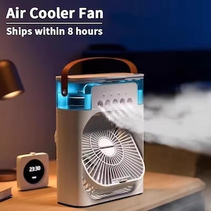 Mini climatizador portátil 3 en 1 – Ventilador, humidificador, vela LED – Refroidisseur d’air USB maison ou Bureau
