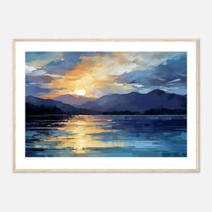Coniston Water, Lake District #2 – Framed Oil Painting Print - Blue & Yellow Impressionist Wall Art