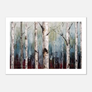 Wandkunst für modernes Dekor - Silber-Birkenbaumdruck, kräftiger blauer, roter und grüner abstrakter Impressionist
