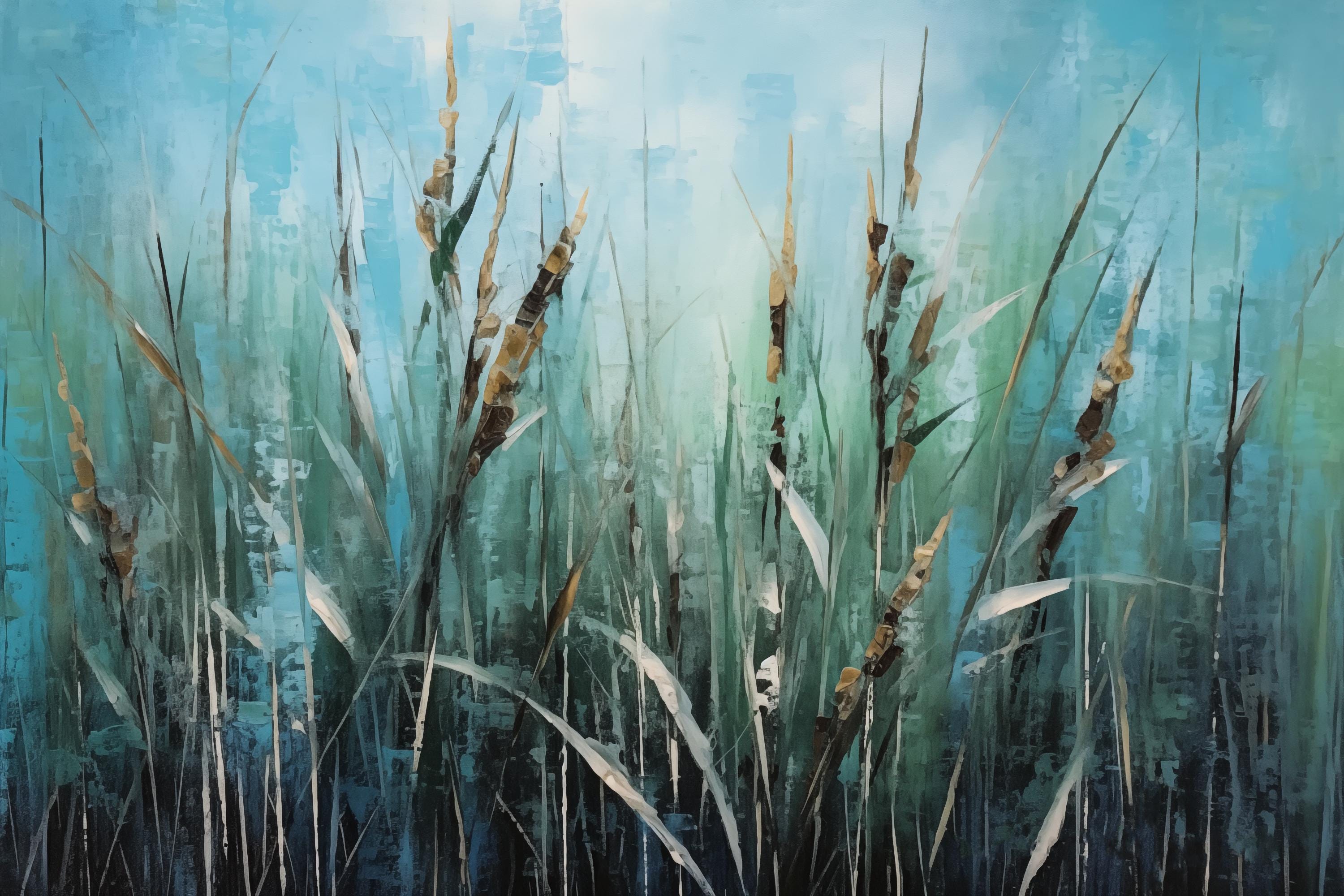 Bulrushes #2 - Printable Digital Download Art – Teal Blue & Green ...