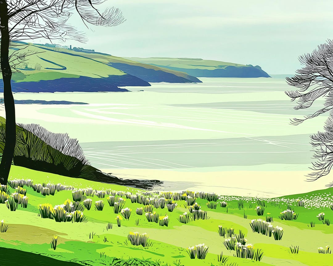 Cornish Spring #1 – Printable Digital Download Art –green & Blue ...