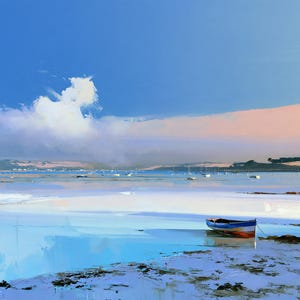Floden Exe, Devon: Blåvit modern oljemålning (digital nedladdning)