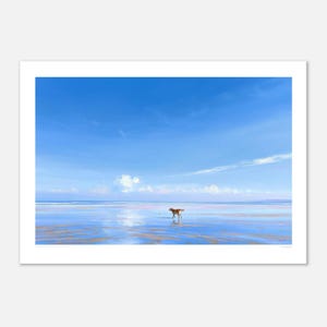 Golden Retriever On The Beach #1: Fine Art Print – Modern Landscape Oil Painting Wall Art