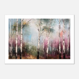 Wandkunst für modernes Dekor - Silber-Birkenbäume Druck, mehrfarbiger abstrakter Impressionist