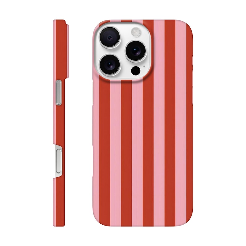 Roze gestreept telefoonhoesje – rood en roze lijnenontwerp – retrolook – voor iPhone 16, 15, 14, 13, 12, 11 – Pro Max, Plus en Mini – cadeau Dünne Hülle
