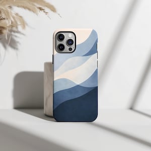 Telefoonhoesje Wave Blue Beige | Rustig, golvend ontwerp in natuurlijke tinten | iPhone-hoesje voor 17, 16, 15, 14, 13, 12, 11 Pro Max, Plus & Mini