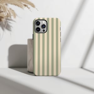 Handyhülle Salbei Grün gestreift | Creme Streifen Design Natur | iPhone Hülle für 16, 15, 14, 13, 12, 11 Pro Max, Plus & Mini