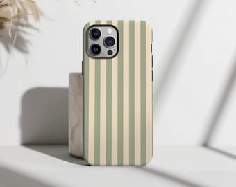 Saliegroen gestreept telefoonhoesje | Crème gestreept design | iPhone hoesje voor 16, 15, 14, 13, 12, 11 Pro Max, Plus & Mini