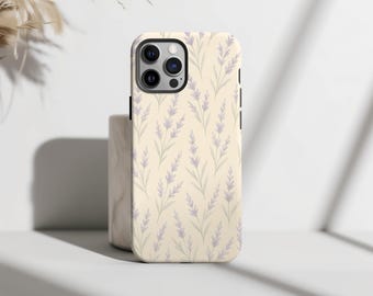 Lavender Pattern Cream Phone Case | Delicate Floral Design | iPhone Case for 16, 15, 14, 13, 12, 11 Pro Max, Plus & Mini