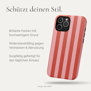 Roze gestreept telefoonhoesje – rood en roze lijnenontwerp – retrolook – voor iPhone 16, 15, 14, 13, 12, 11 – Pro Max, Plus en Mini – cadeau afbeelding 8