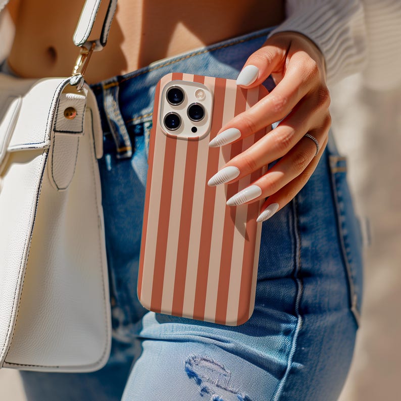 Terracotta Cream Striped Phone Case | Earthy Stripe Design | iPhone Case for 16, 15, 14, 13, 12, 11 Pro Max, Plus & Mini image 3
