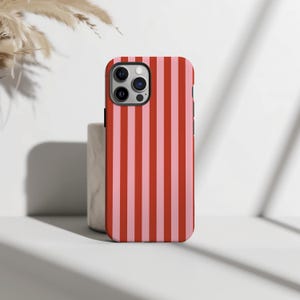 Pink stripe phone case – red and pink lines design – retro look – for iPhone 16, 15, 14, 13, 12, 11 – Pro Max, Plus & Mini – gift
