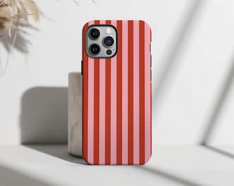 Pink stripe phone case – red and pink lines design – retro look – for iPhone 16, 15, 14, 13, 12, 11 – Pro Max, Plus & Mini – gift