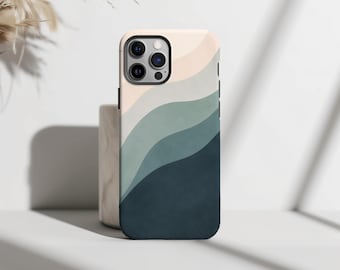 Telefoonhoesje Waves Saliegroen en Grijs | Minimalistisch ontwerp in natuurlijke tinten | iPhone-hoesje voor 16, 15, 14, 13, 12, 11 Pro Max, Plus & Mini