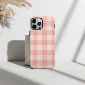 Pink Check Phone Case | Cream-Colored Gingham Pattern, Pastel Country Style | for iPhone 17, 16, 15, 14, 13, 12, 11 Pro Max, Plus & Mini