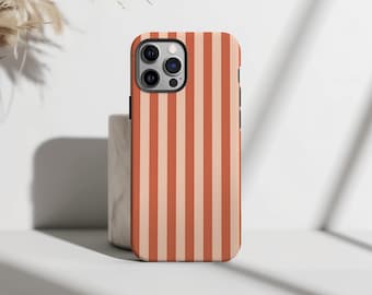 Telefoonhoesje met terracotta-crème strepen | Aardse strepen | iPhone-hoesje voor 16, 15, 14, 13, 12, 11 Pro Max, Plus & Mini