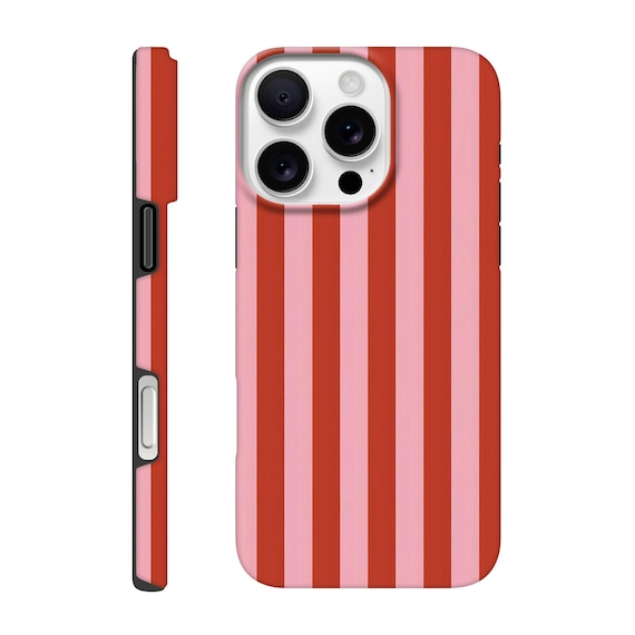Handyhülle mit rosa Streifen – rot pinkes Linien Design – Retro Look – für iPhone 16, 15, 14, 13, 12, 11 – Pro Max, Plus & Mini - Geschenk