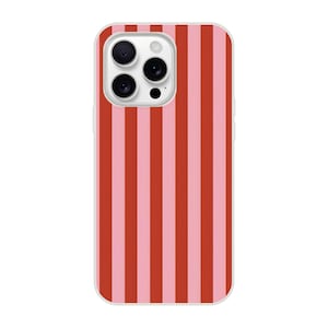 Roze gestreept telefoonhoesje – rood en roze lijnenontwerp – retrolook – voor iPhone 16, 15, 14, 13, 12, 11 – Pro Max, Plus en Mini – cadeau Flexible Hülle