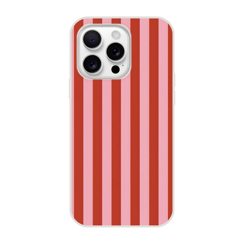 Roze gestreept telefoonhoesje – rood en roze lijnenontwerp – retrolook – voor iPhone 16, 15, 14, 13, 12, 11 – Pro Max, Plus en Mini – cadeau Flexible Hülle