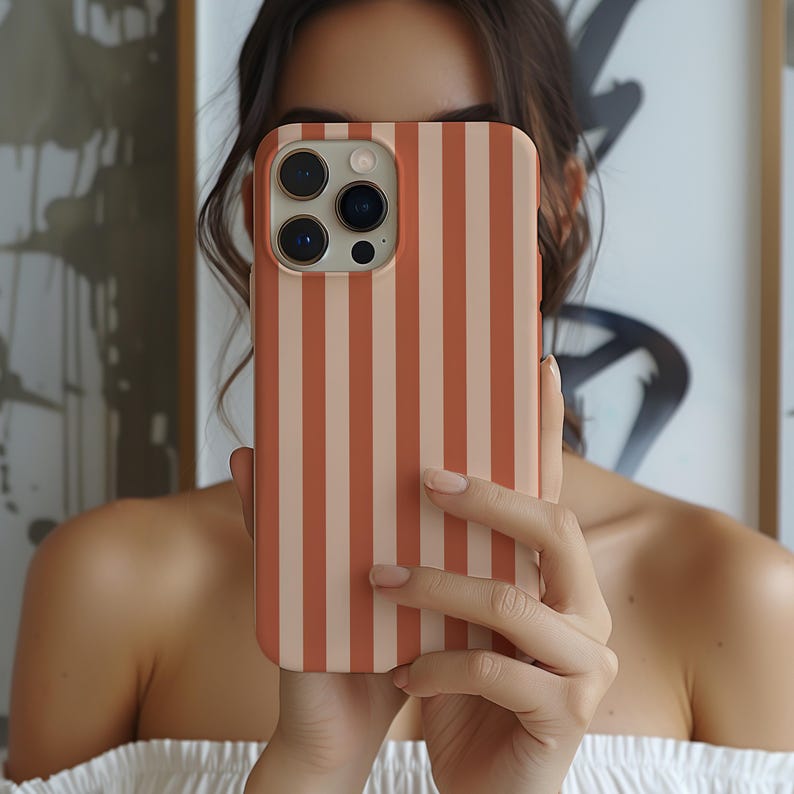 Terracotta Cream Striped Phone Case | Earthy Stripe Design | iPhone Case for 16, 15, 14, 13, 12, 11 Pro Max, Plus & Mini image 2