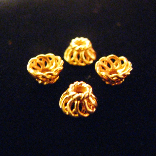 24k Vermeil Bead Caps 2 pcs Swirl Wire 3.5 x 6.5 mm 24 K gold over sterling silver