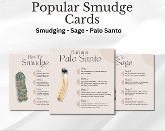 Carte per sbavature di salvia e palo santo - Schede di riferimento stampabili, informazioni sui cristalli curativi, download immediato