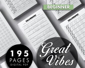 Great Vibes Font Calligraphy Practice Sheet PDF Procreate Alphabet Guide Beginner Tracing Printable Hand Lettering Drills Worksheet Digital
