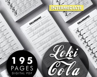 Loki Cola Font Calligraphy Practice Sheet PDF Procreate Alphabet Guide Beginner Tracing Printable Hand Lettering Drills Worksheet Digital