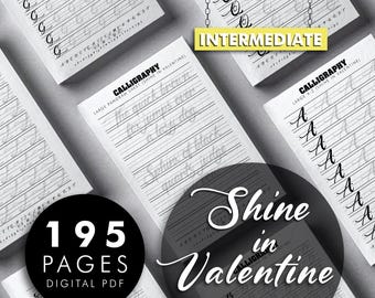 Shine in Valentine Font PDF Printable Calligraphy Practice Sheet Procreate Calligraphy Alphabet Beginner Digital Hand Lettering Drills Guide