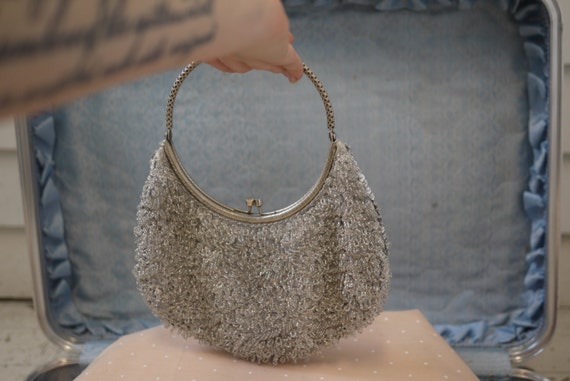 Vintage Silver Beaded Handbag - image 4